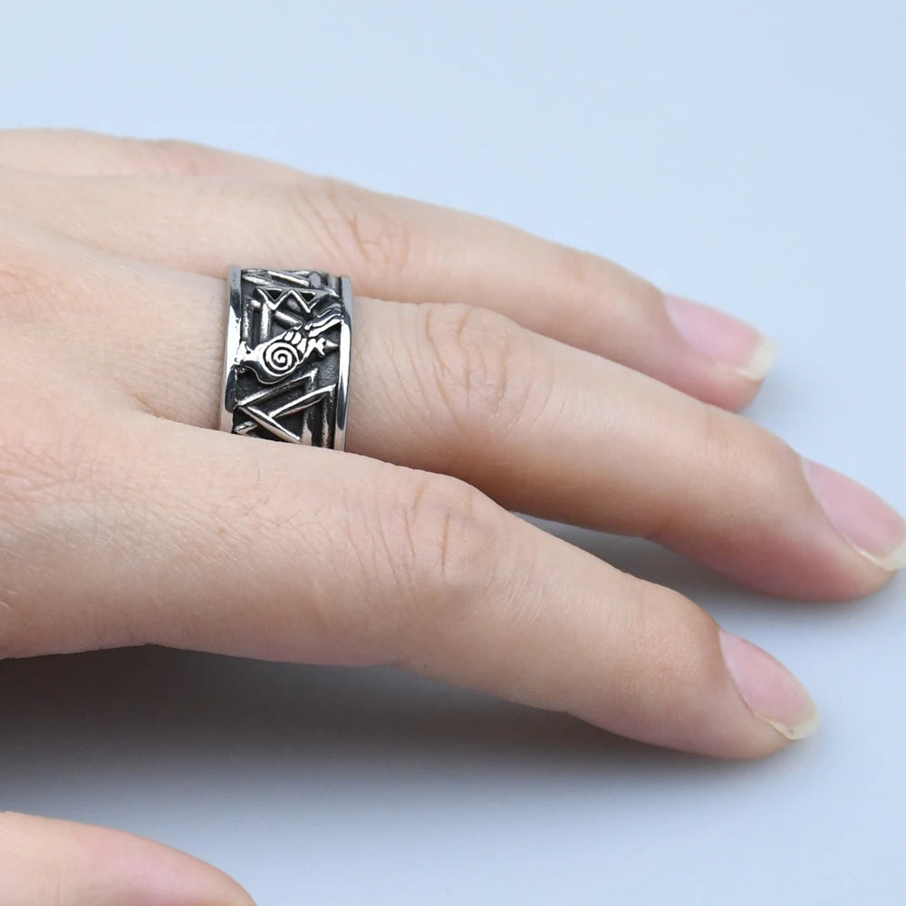 Odin Valknut Raven Ring - Stainless Steel Norse Rune Band
