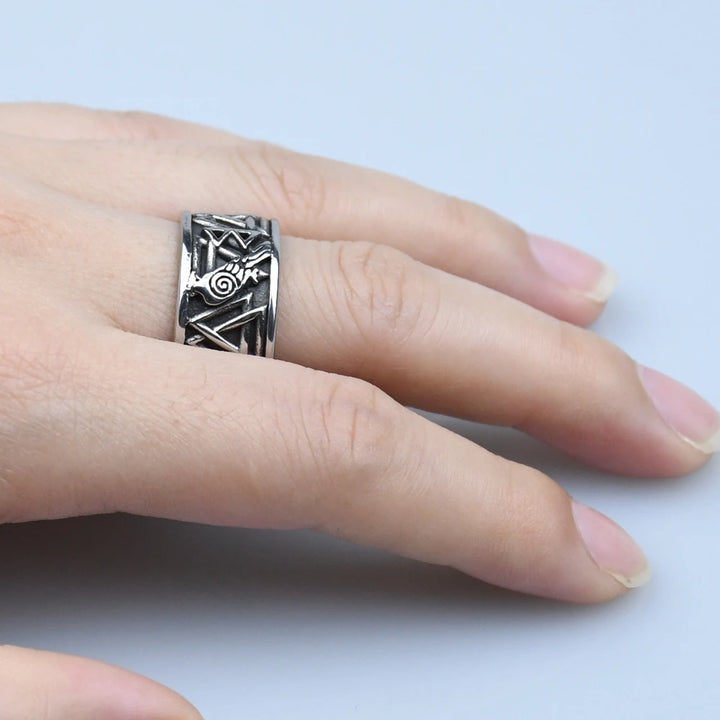 Odin Valknut Raven Ring - Stainless Steel Norse Rune Band