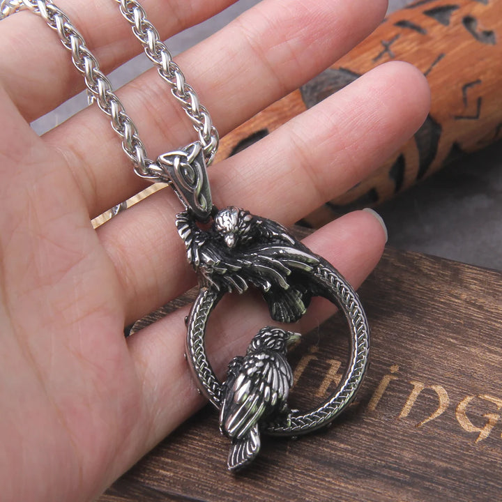 Odin Huginn Muninn Raven Necklace | Viking Stainless Steel Pendant Gift