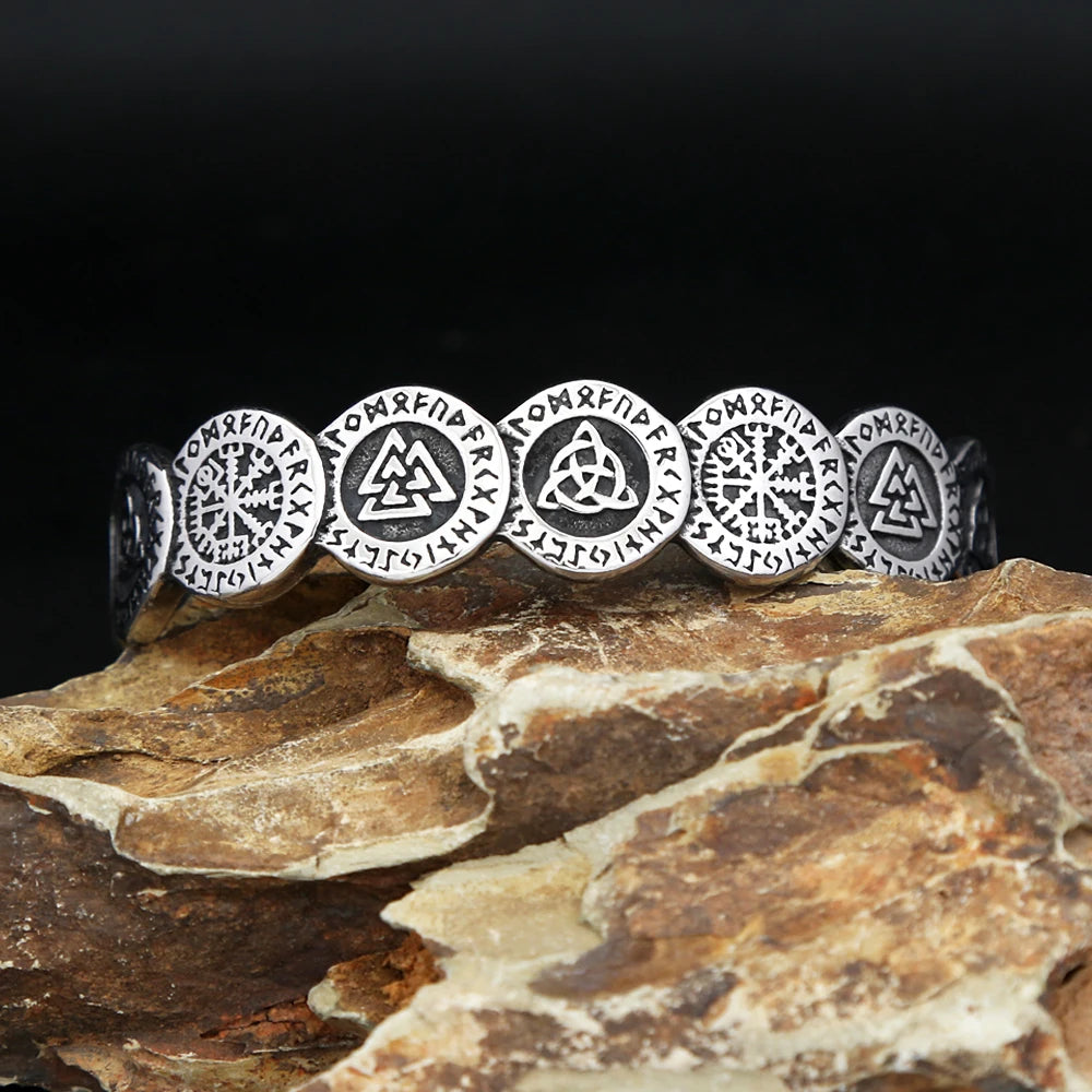 Viking Symbol and Runes Coin Bracelet - Stainless Steel Jewellery