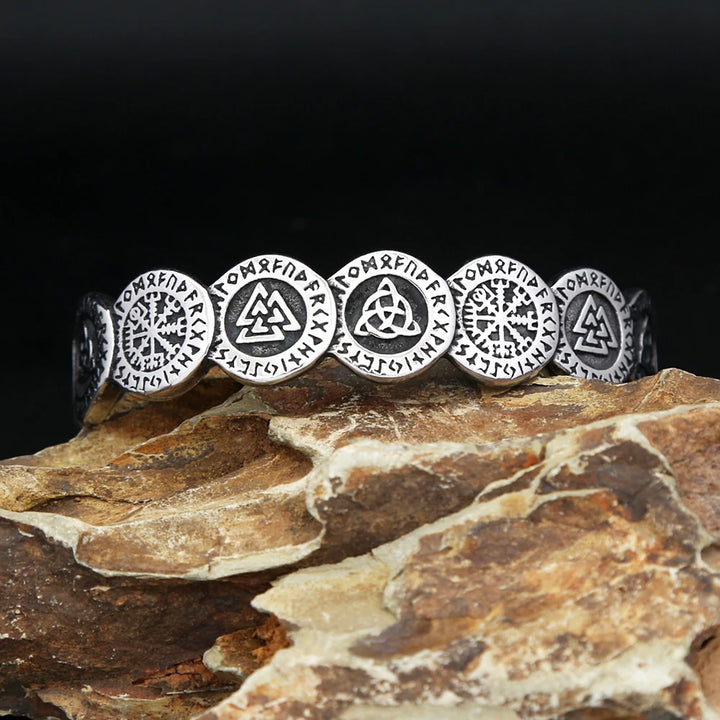 Viking Symbol and Runes Coin Bracelet - Stainless Steel Jewellery