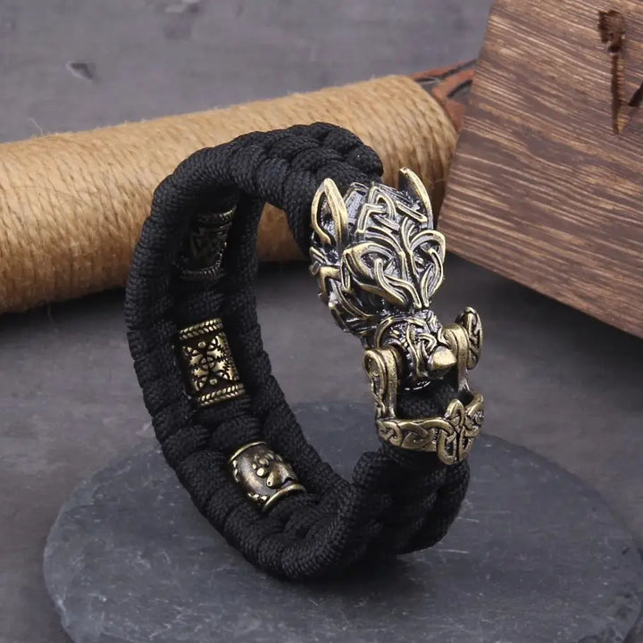 Fenrir Viking Cord Bracelet – Norse Wolf Jewellery