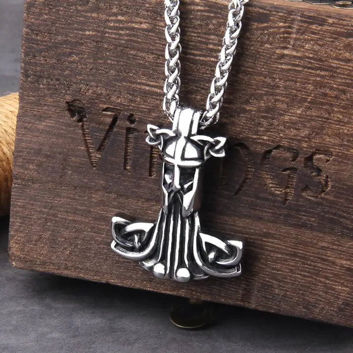 Mjolnir Necklace with Cross & Celtic Knot Design - Thor Viking Pendant