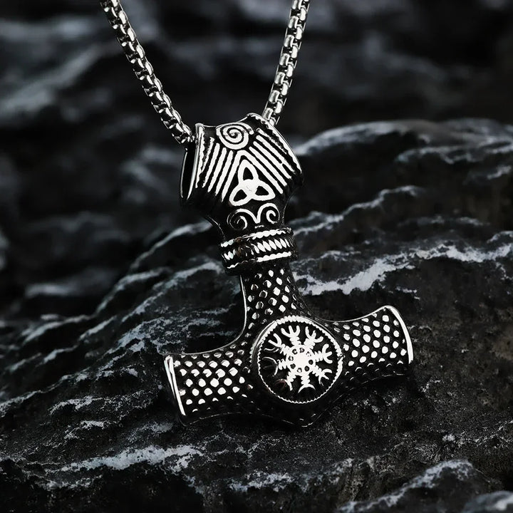 Viking Rune Titanium Steel Pendant Necklace - Thor Hammer Pendant