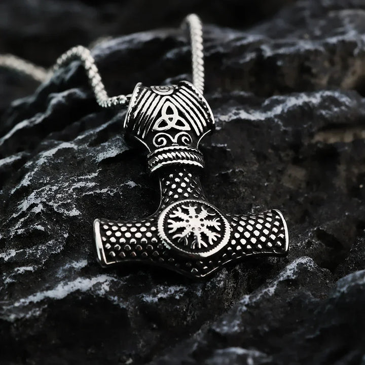 Viking Rune Titanium Steel Pendant Necklace - Thor Hammer Pendant