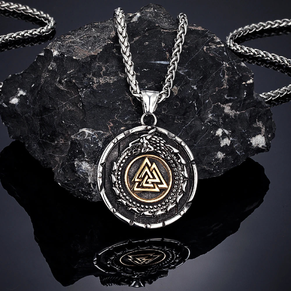 Viking Valknut Necklace – Serpent Medallion Pendant