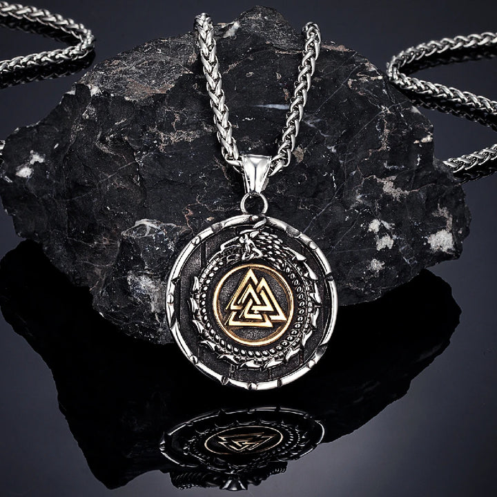 Viking Valknut Necklace – Serpent Medallion Pendant