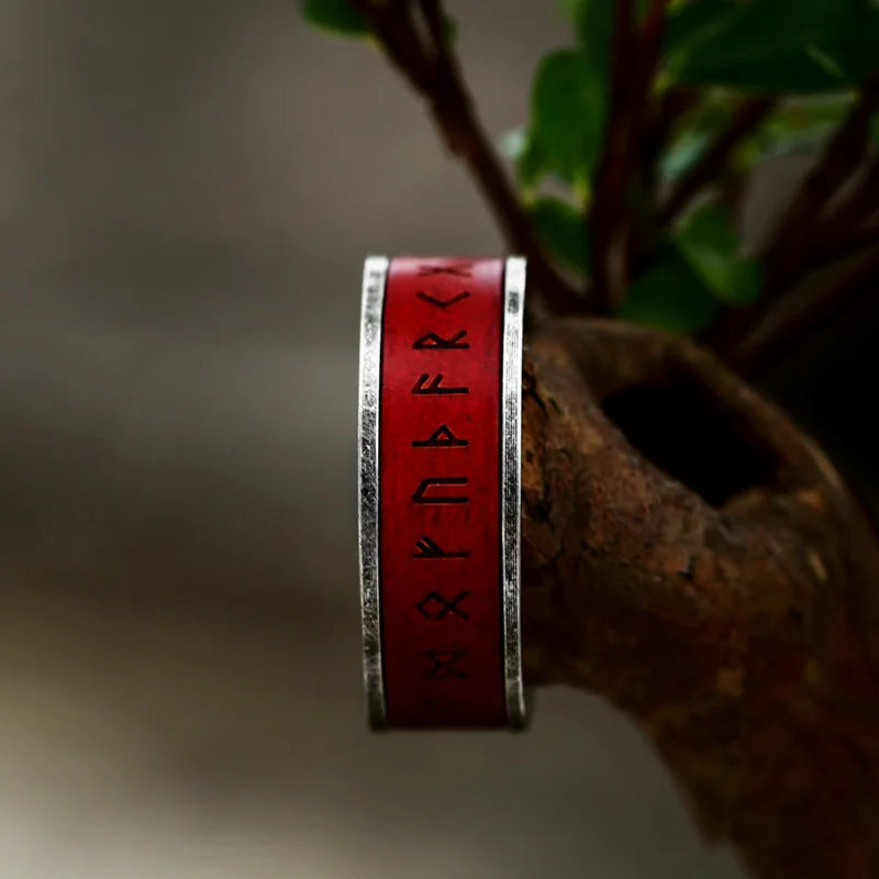 Viking Redfire Engraved Steel Rune Ring