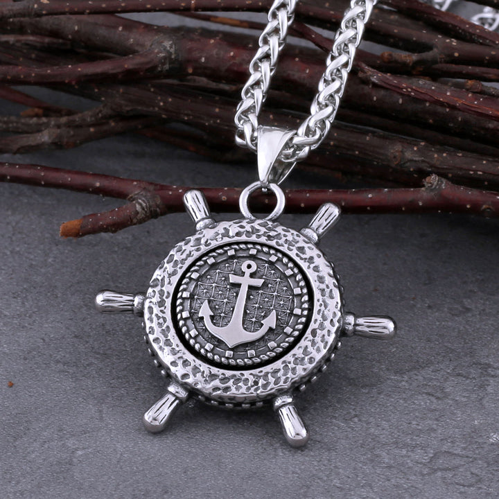 Viking Necklace - Nordic Rudder With Anchor Design Pendant