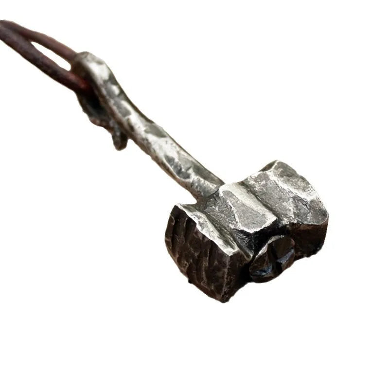 Thors Hammer Necklace on Rustic Cord