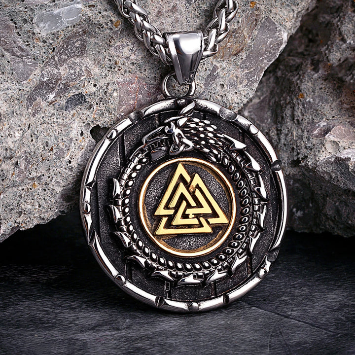 Viking Valknut Necklace – Serpent Medallion Pendant