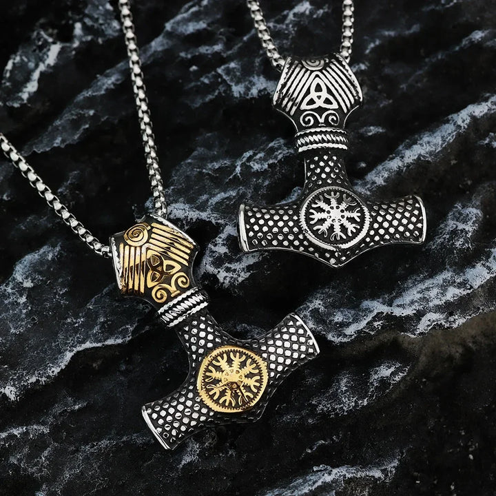 Viking Rune Titanium Steel Pendant Necklace - Thor Hammer Pendant