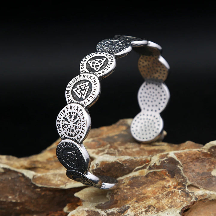 Viking Symbol and Runes Coin Bracelet - Stainless Steel Jewellery