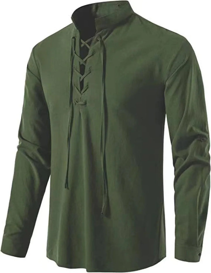 Men’s Viking Lace-Up Tunic – Nordic Medieval Cotton Linen Shirt