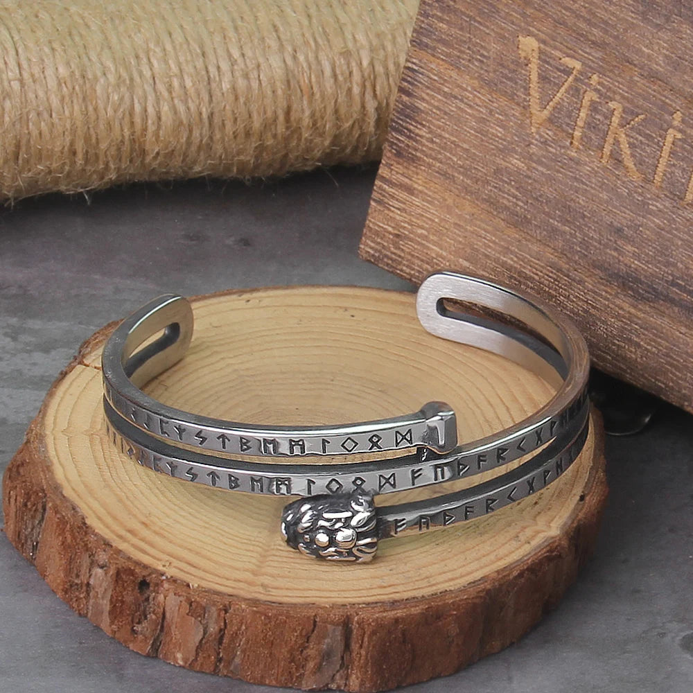 Nordic Viking Rune Dragon Bracelet - Adjustable Bangle