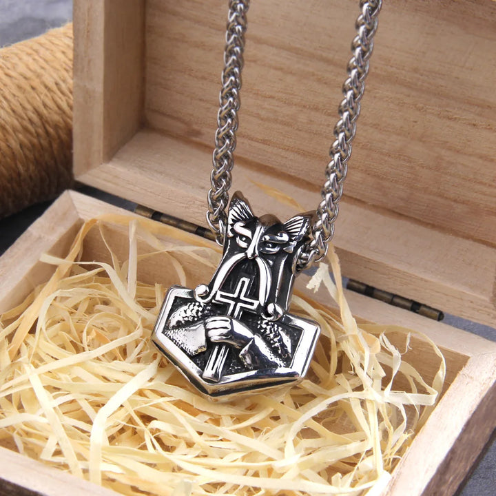 Mjolnir Necklace with Cross & Celtic Knot Design - Thor Viking Pendant