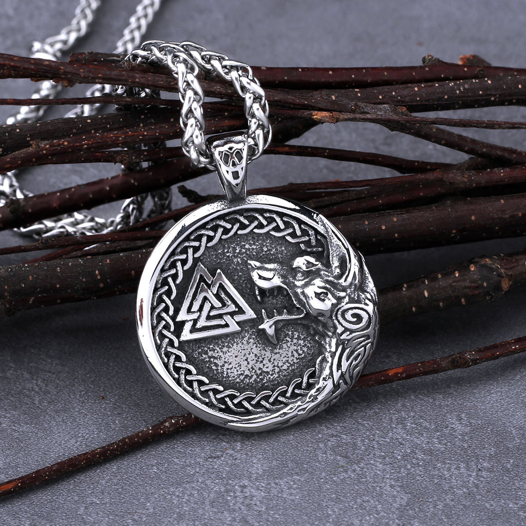 Viking Necklace - Norse Wolf With Valknut Symbol