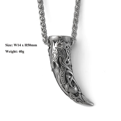 Viking Necklace - Engraved Wolf Fang Pendant