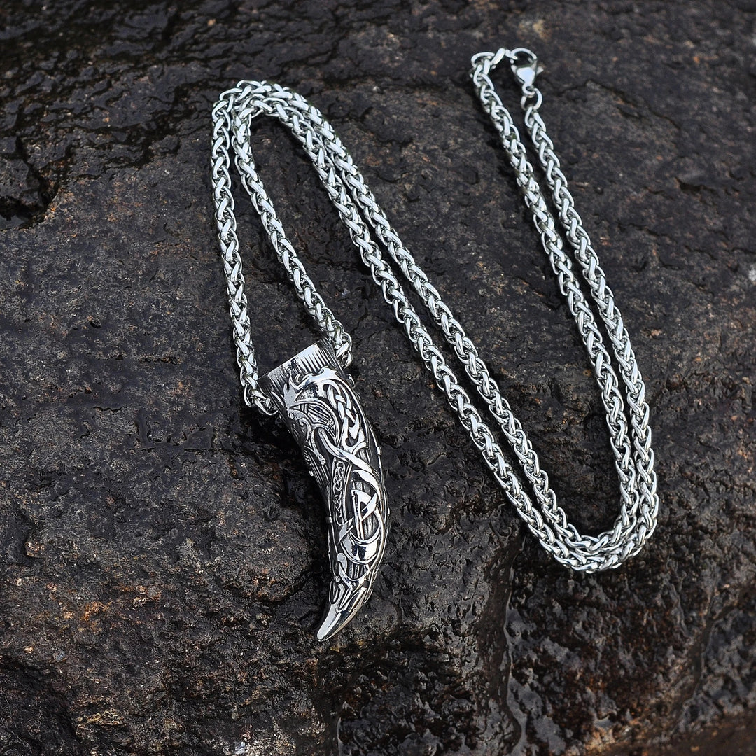 Viking Necklace - Engraved Wolf Fang Pendant