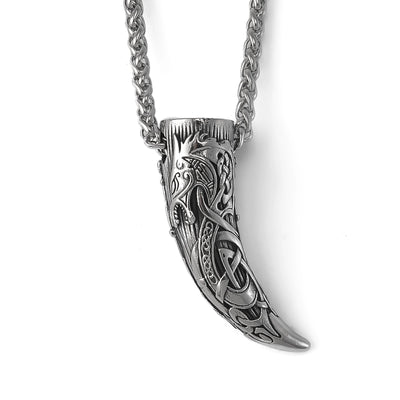 Viking Necklace - Engraved Wolf Fang Pendant
