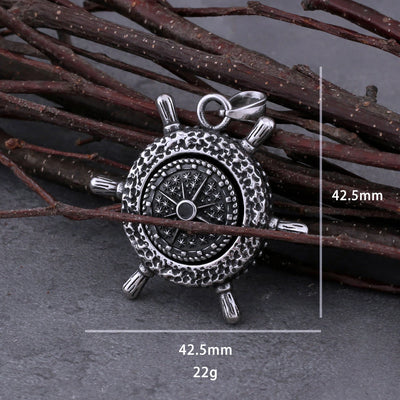Viking Necklace - Nordic Rudder With Compass Design Pendant