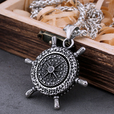 Viking Necklace - Nordic Rudder With Compass Design Pendant