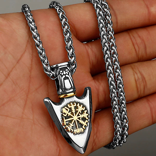 Viking Necklace - Odin's Spear With Vegvisir Symbol