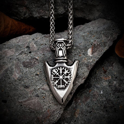 Viking Necklace - Odin's Spear With Vegvisir Symbol