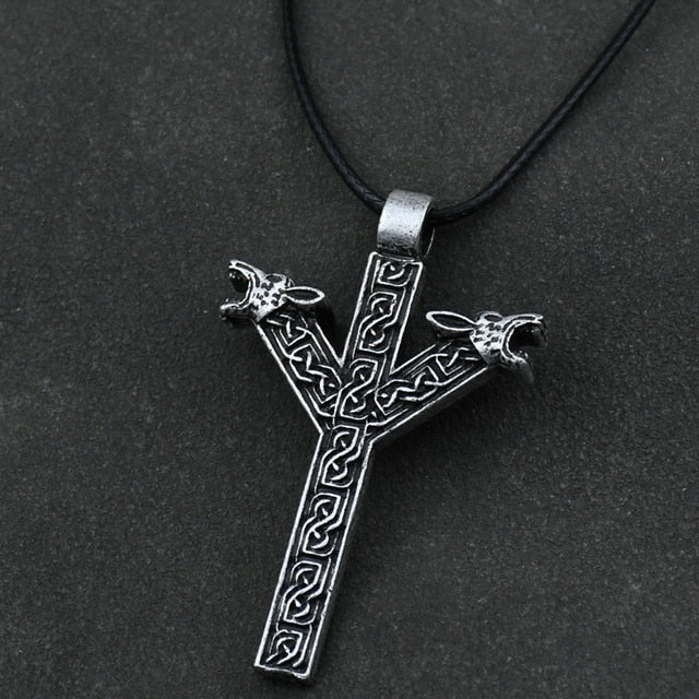 Viking Necklace - Algiz Rune Wolf