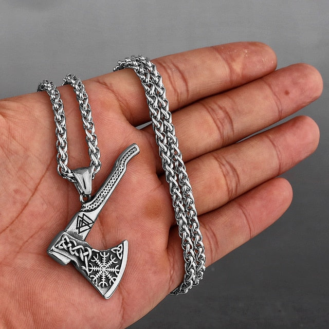 Viking Necklace - Viking Axe with Norse Symbols