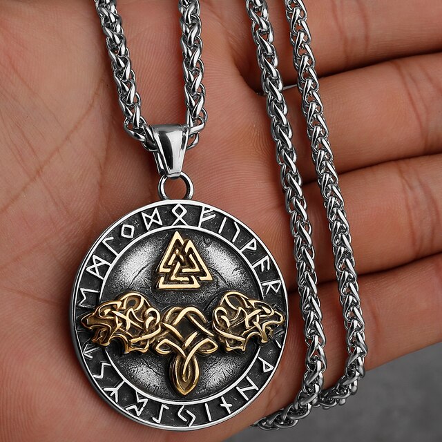 Viking Necklace - Norse Wolves Valknut