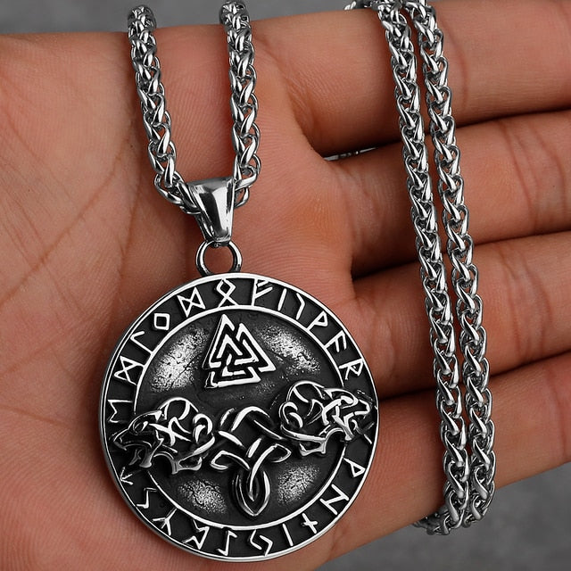 Viking Necklace - Norse Wolves Valknut