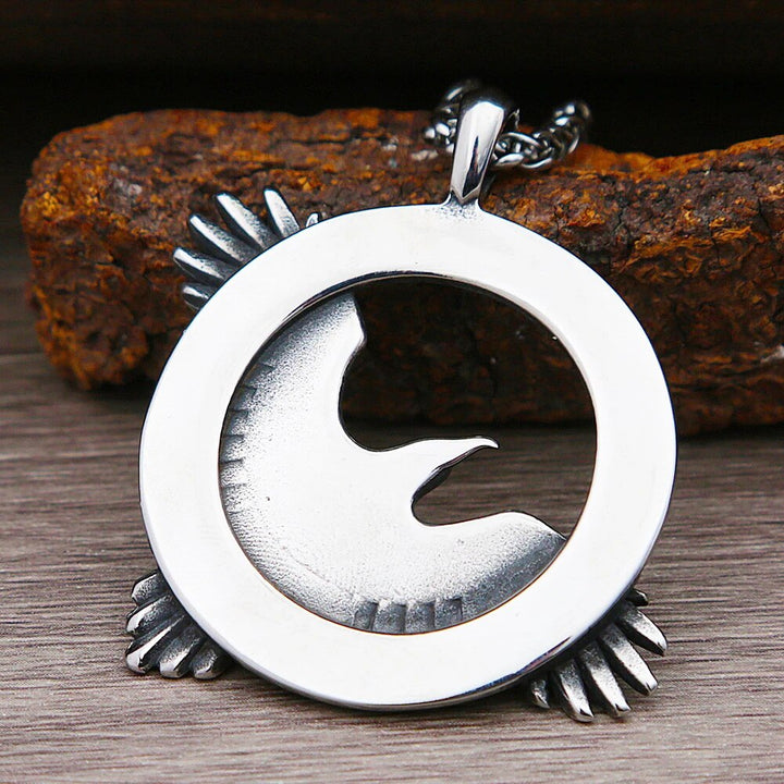 Viking Necklace -Odin's Raven With Valknut Symbol