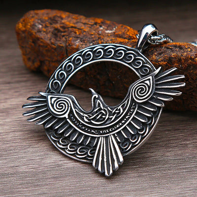 Viking Necklace -Odin's Raven With Valknut Symbol