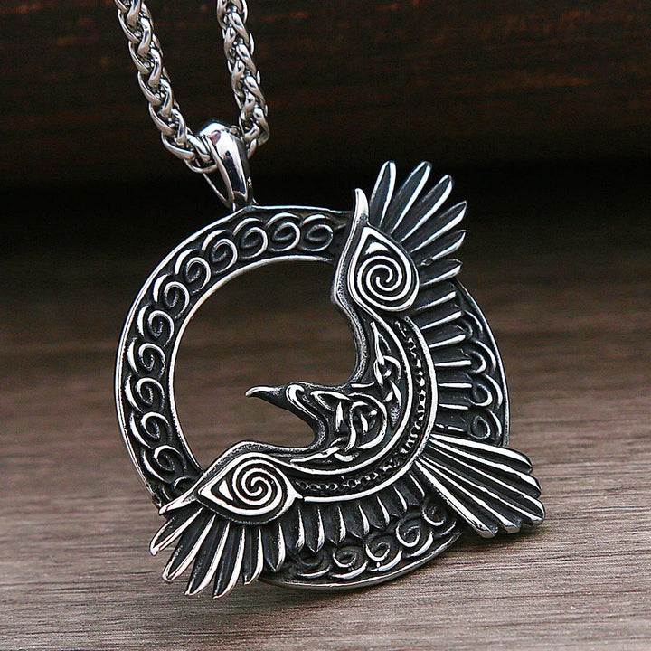 Viking Necklace -Odin's Raven With Valknut Symbol