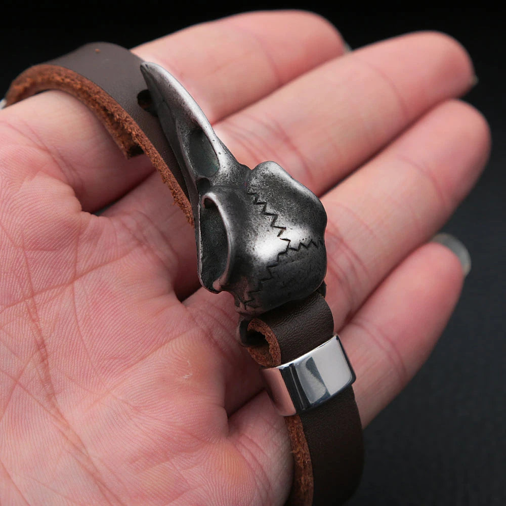 Raven Skull Leather Viking Bracelet Valhalla Vikings