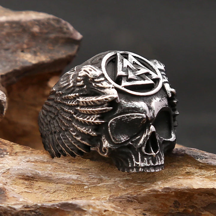 Viking Ring - Fallen Warrior With Ravens and Valknut