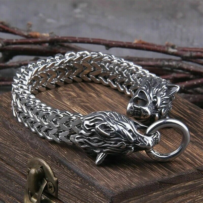Wolf Head Viking Bracelet, 9 Mm Braided Leather, Dire Wolf, Cosplay, Casual  Style, Goes With Denim, 7 1/4 - Etsy