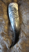 Carved Drinking Horn Featuring A Viking Warrior