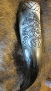 Carved Drinking Horn Featuring A Viking Warrior