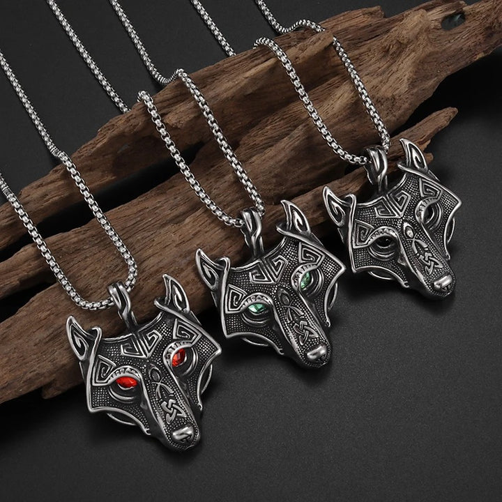 Fenrir's Fury: Viking Wolf Head Pendant Necklace