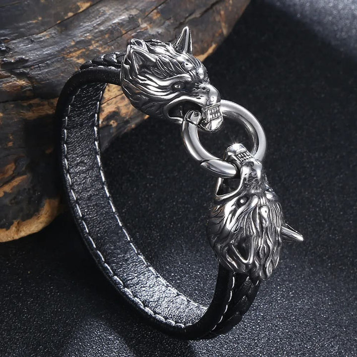 Viking Leather Bracelet - Fenrir Wolf