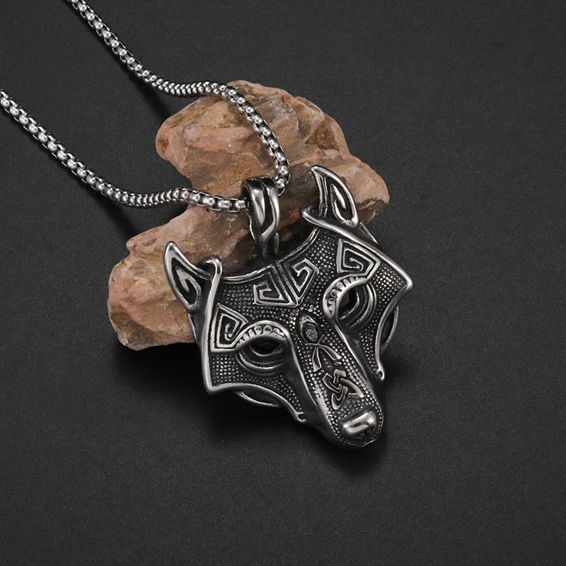 Fenrir's Fury: Viking Wolf Head Pendant Necklace