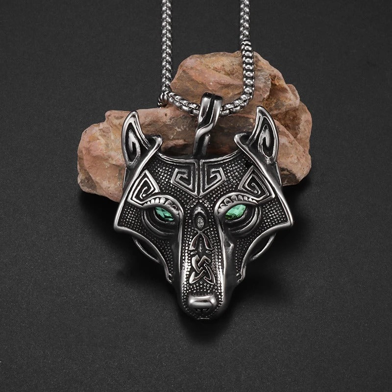 Fenrir's Fury: Viking Wolf Head Pendant Necklace