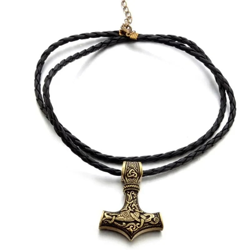 Thor Hammer Necklace - Gold Dragon Knot