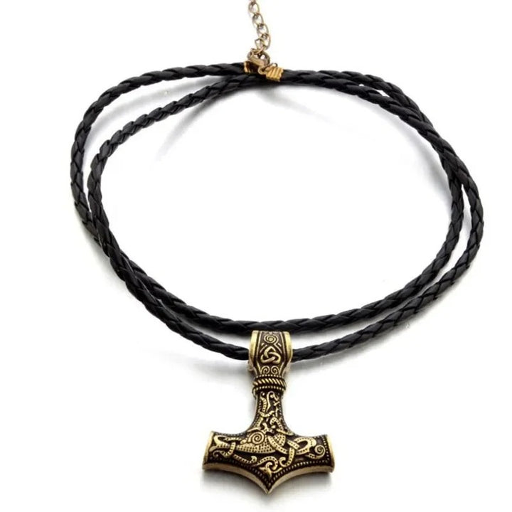 Thor Hammer Necklace - Gold Dragon Knot