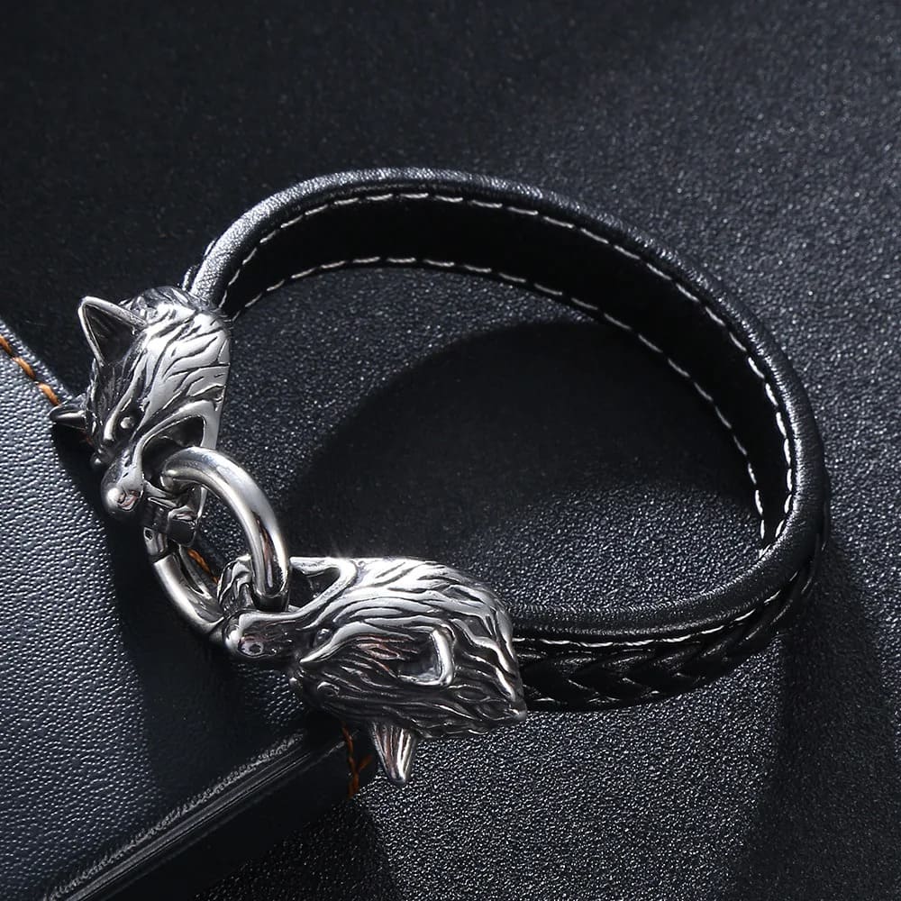 Viking Leather Bracelet - Fenrir Wolf