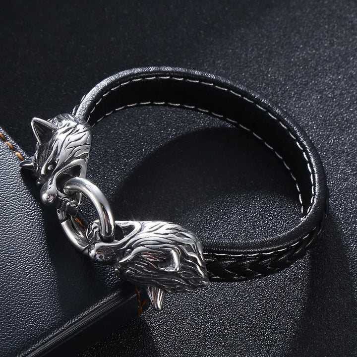 Viking Leather Bracelet - Fenrir Wolf