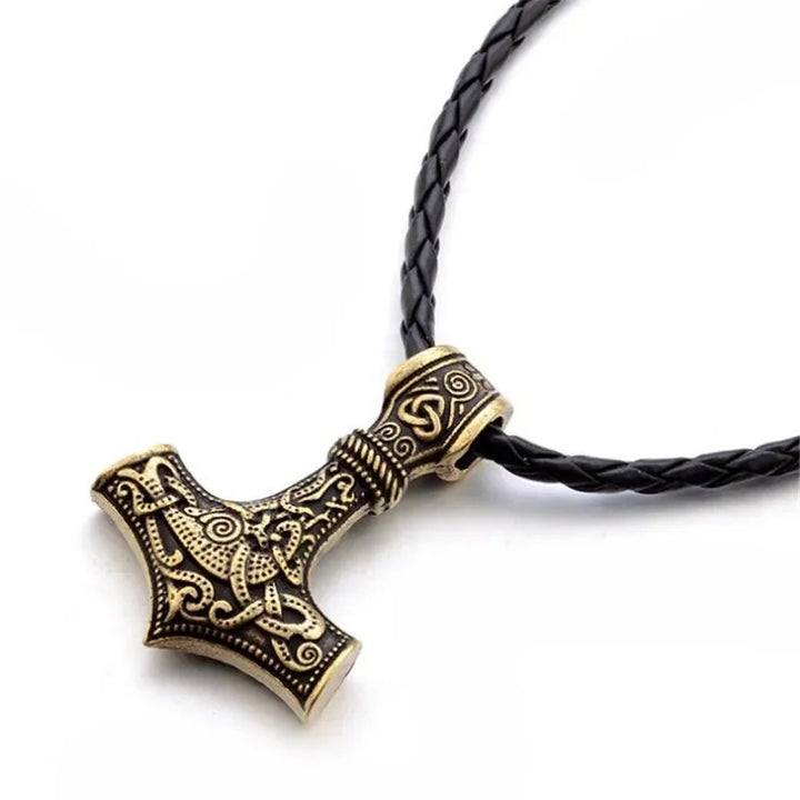 Thor Hammer Necklace - Gold Dragon Knot