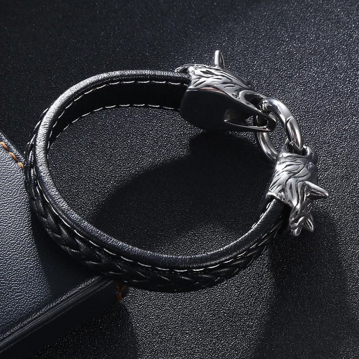 Viking Leather Bracelet - Fenrir Wolf